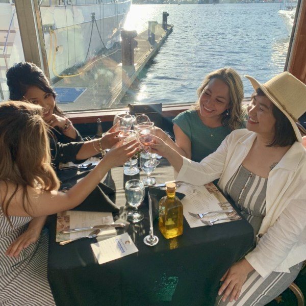 a group of people sitting at a table