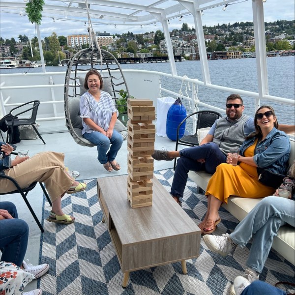 a group of people sitting on a bench