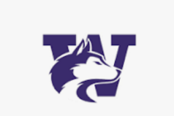 Purple husky logo with letter W in background